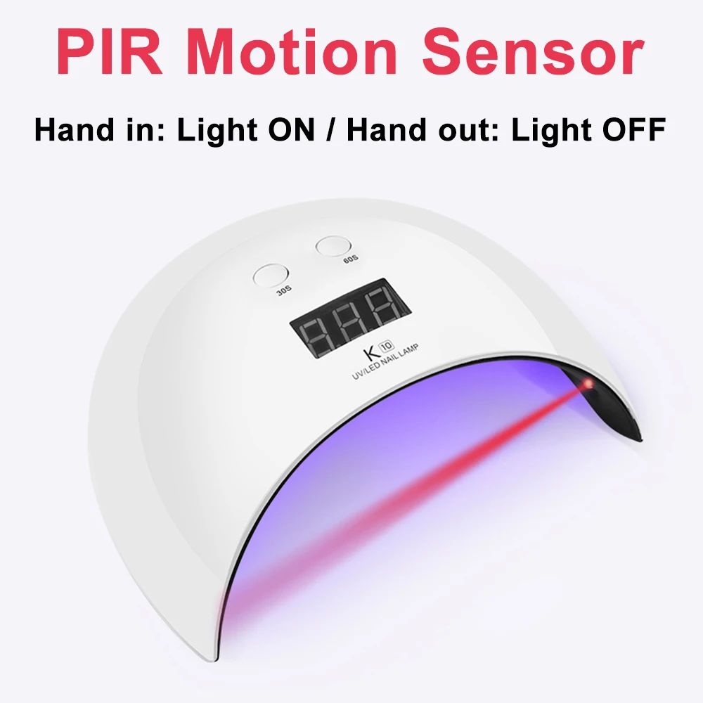 24W UV+LED Nail Lamp Gel Polish Dryer With Smart Automatic PIR Motion Sensor Switch USB Input 30s/60s Timer DIY Tools | Лампы и