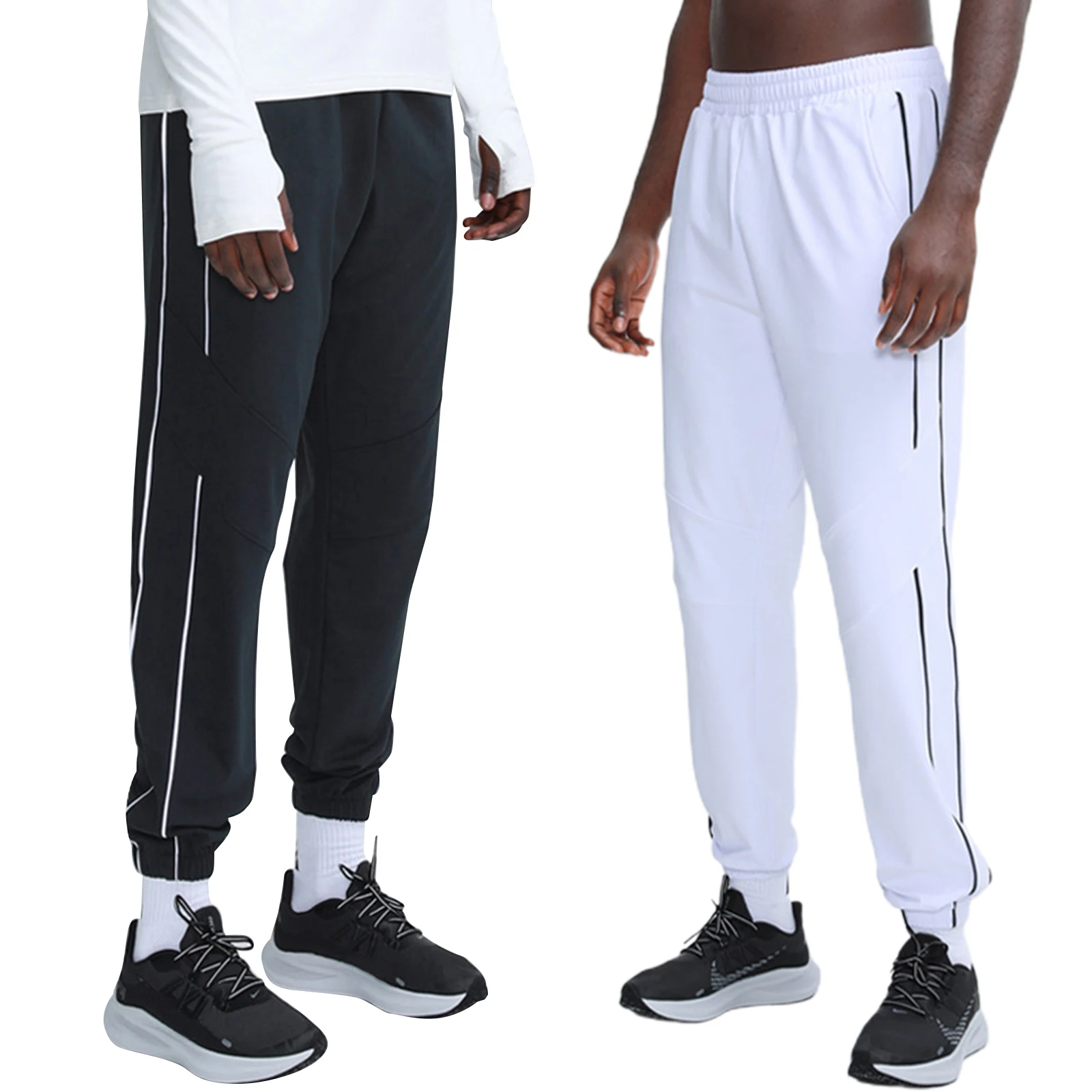 

Men Casual Patchwork Sport Trousers, Casual Elastic Waist Cuffed Feet Tapered Pant with Pocket