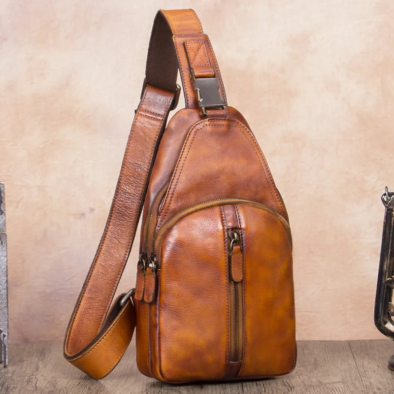 Натуральная кожа маленький нагрудный рюкзак для мужчин женщин сумки через плечо