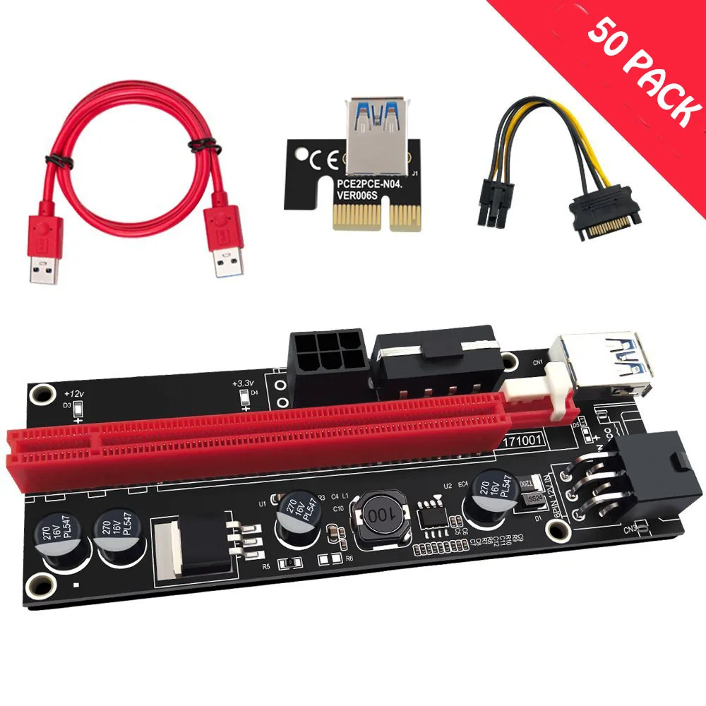 

50PCS 009s 1x to 16x PCI Express Riser Card PCI-E Extender USB3.0 Cable dual 6pin 4pin molex SATA to 6Pin for ETH Bitcoin Mining