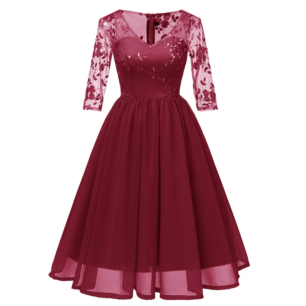 Женское платье с цветочной вышивкой элегантное Сетчатое и шифоновое в стиле