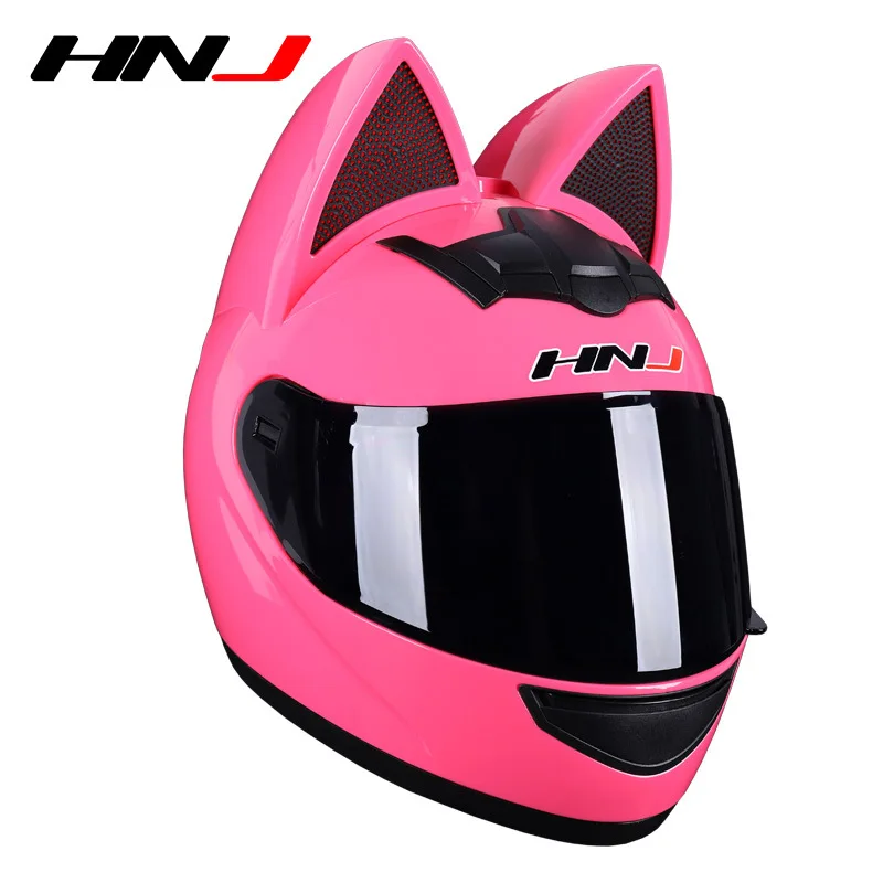 HNJ Motorcycle Helmet Casco Moto Four Seasons Racing Helmet Removable Cat Ear Motocross Motorcycle Helmet Pink Men Women Biker