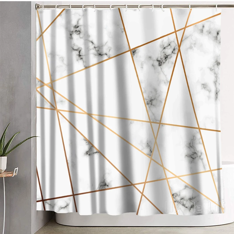 

Marble Golden Line Shower Curtain Decor Waterproof Bathroom Decorations