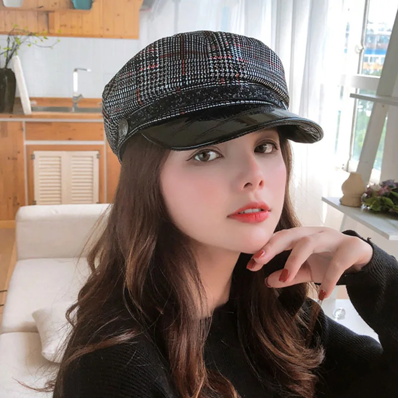 Новинка винтажные вязаные женские шапки с плоским верхом на осень и зиму военные