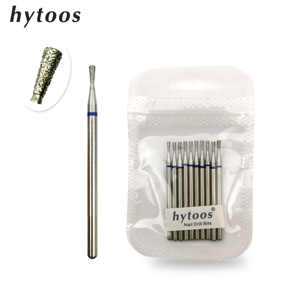 HYTOOS 10pcs/pack Inverted Cone Russian Bit Cuticle Burr Diamond  Nail Drill Bits Manicure Drills Nails Accessories Tools