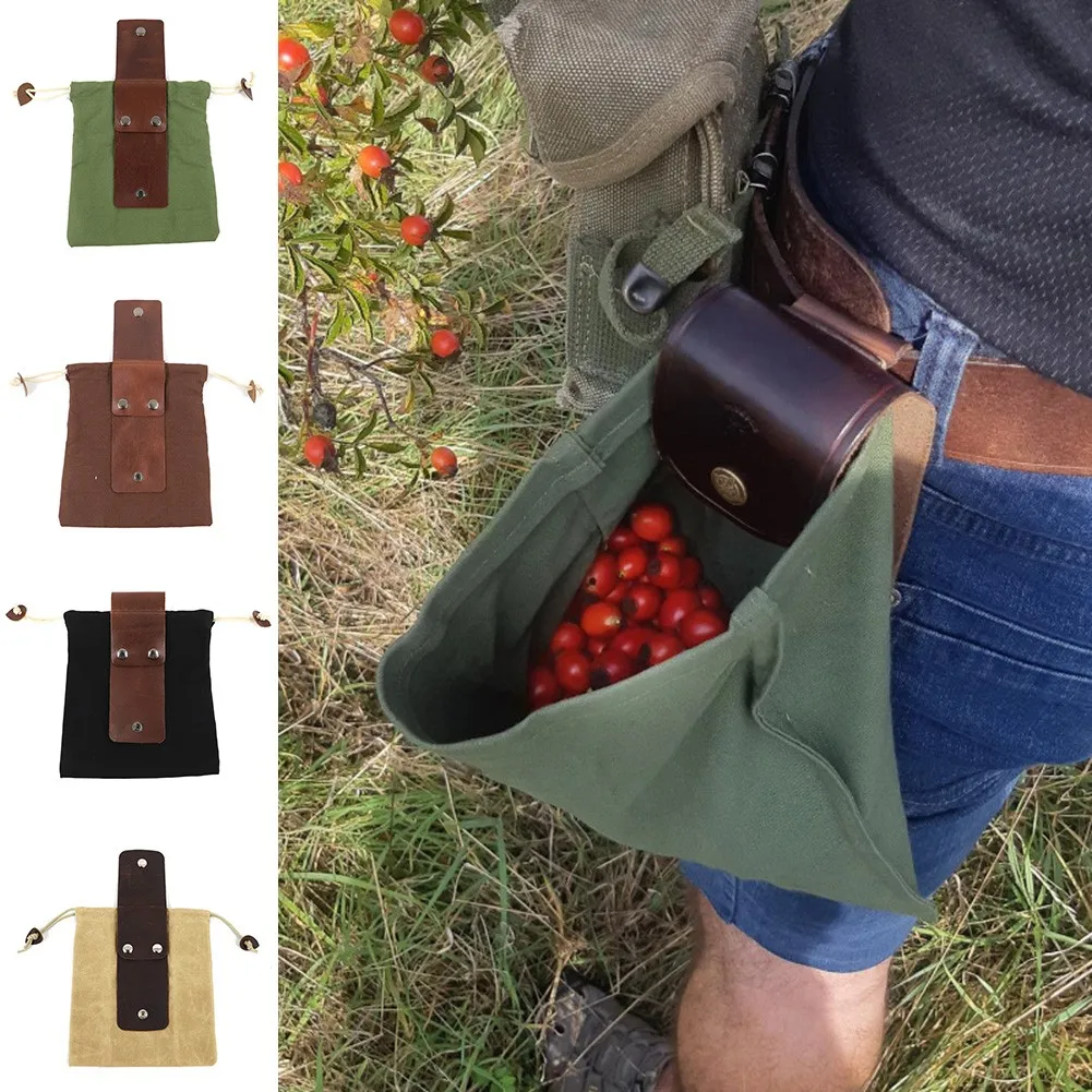 

Leather Bushcraft Bag Canvas Foraging Bag Fruit Picking Pouch Apples Berry Puch Storage Hiking Camping Tool For Camping Hiking