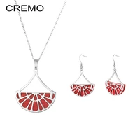cremo stainless steel set interchangeable leather fan pendant charm chain necklace hanging earrings set women jewelry