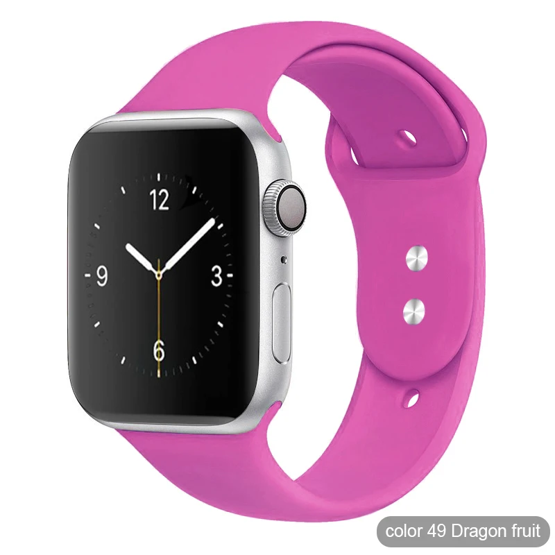 Цветной мягкий силиконовый спортивный ремешок для Apple Watch серии 1 2 3 4 5 38 мм 42 мм резиновый ремешок для часов 40 мм 44 мм iWatch 4/5 - Цвет ремешка: 49 Dragon Fruit