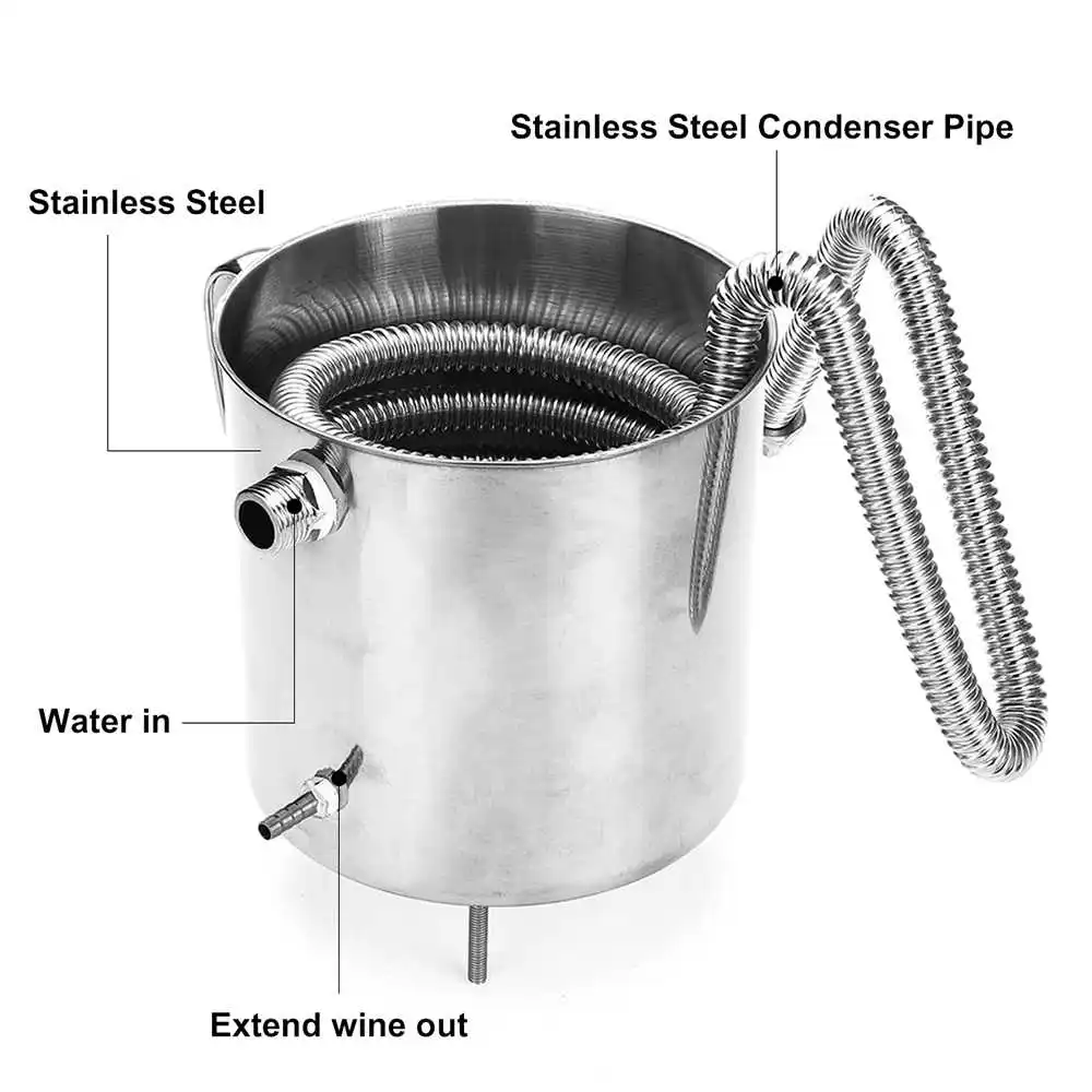 

12/22/33L Home Distiller Moonshine Alcohol Stainless Copper DIY Water Wine Essential Oil Brewing Kit Stainless Steel Boiler