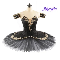 black gold professional ballet tutu no elasticity performance black swan lake yagp ballet pancake stage costumes for women