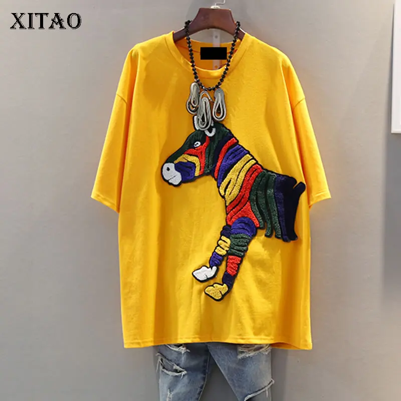 Женская футболка XITAO Повседневная Свободная с круглым вырезом и коротким рукавом