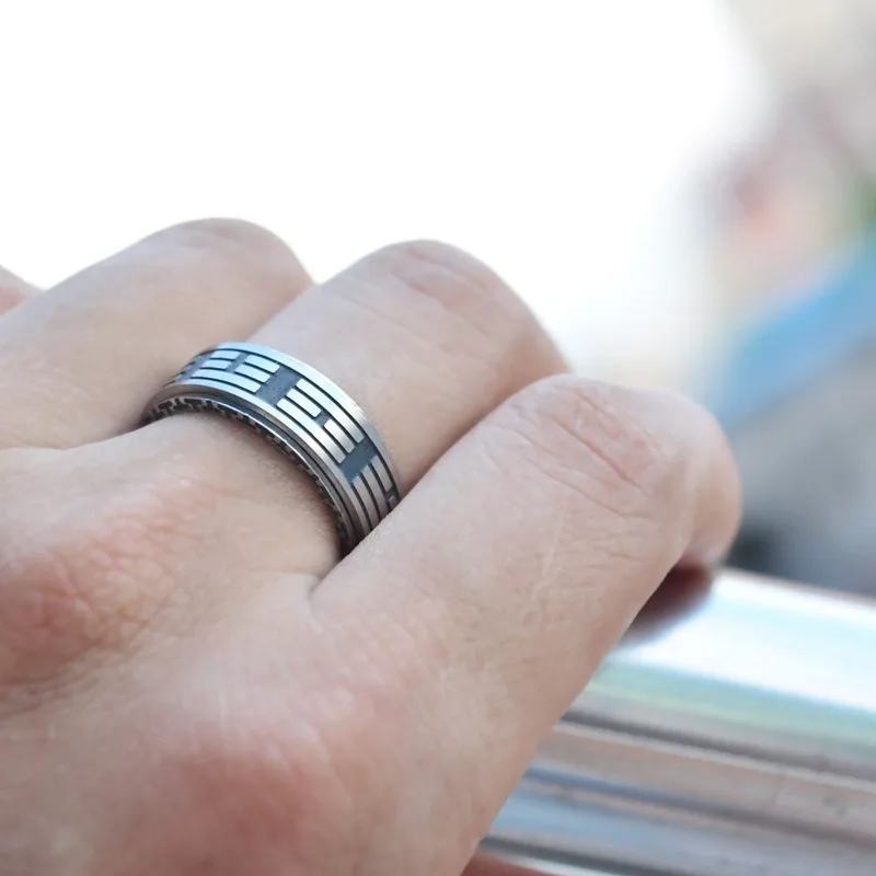 

Chinese Feng Shui Retro Men's Titanium Steel Ring Gossip Yin Yang Tai Chi Ring Unisex Ward Off Evil Spirits Rotatable Jewelry