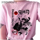 Футболка Demon Slayer женская с графическим принтом, забавный топ в японском стиле с рисунком киметсу но айба, уличная одежда