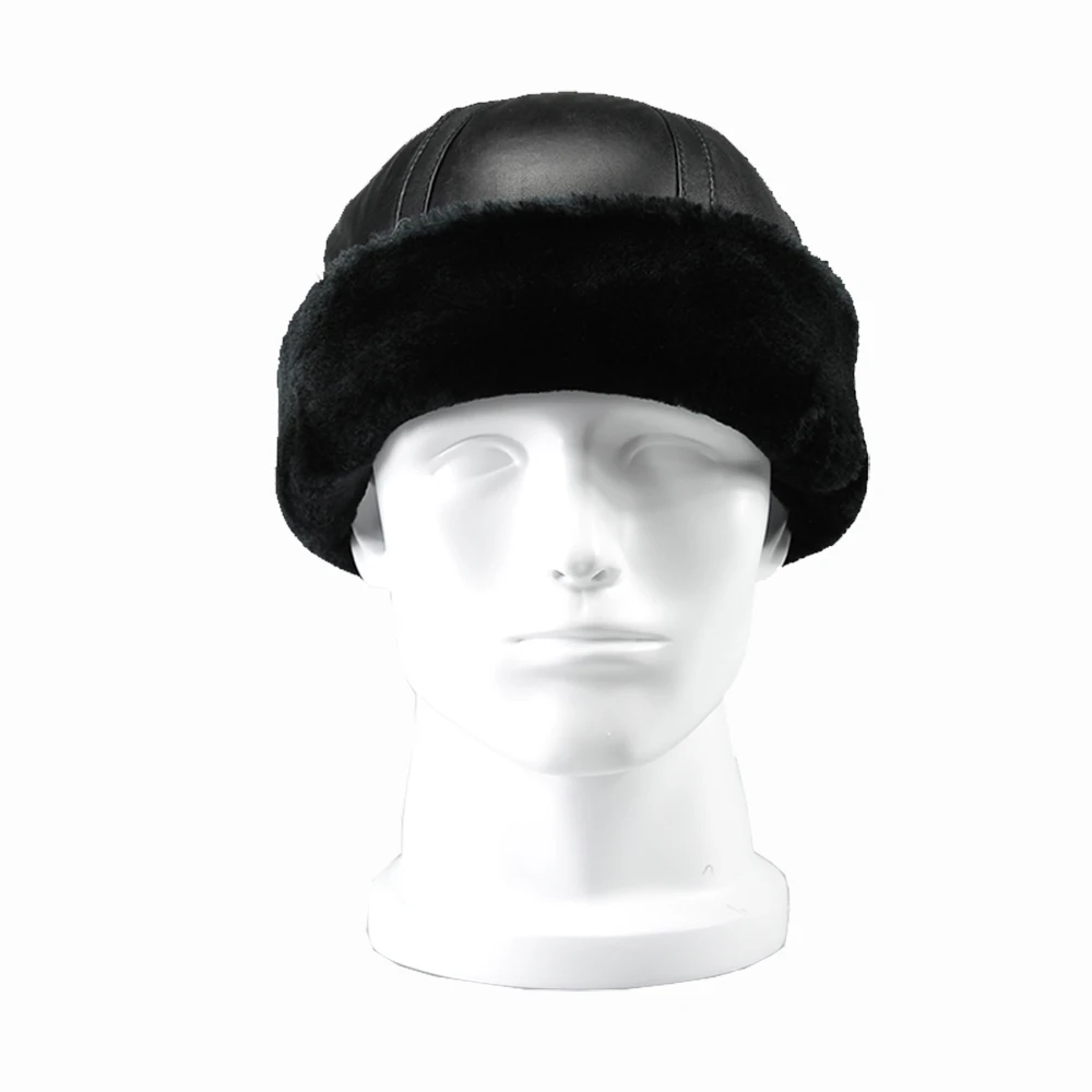 Шапка бини из натуральной кожи с искусственным мехом внутри B16|Мужские бейсболки|
