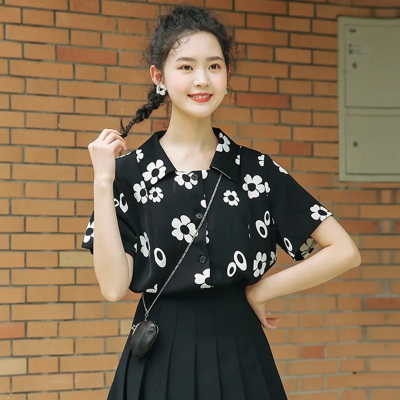 

DAXIN Floral Print Blouse Shirts Chiffon Lady Summer Ruffle Women Blouses Sexy V-neck Female Short Sleeve Tops