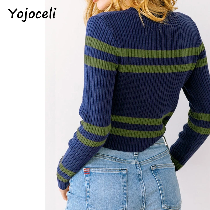 Повседневный полосатый свитер Yojoceli вязаные пуловеры женский короткий пуловер с