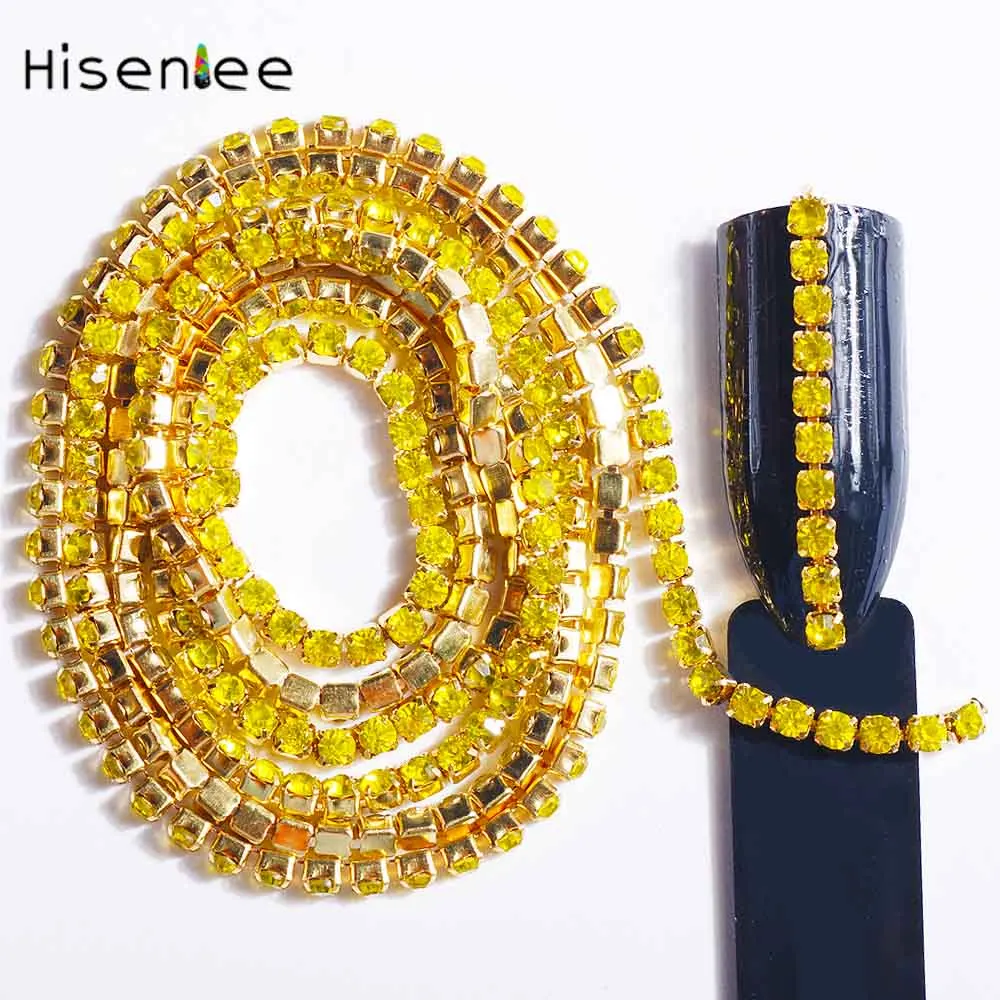 Gold Lemon Yellow SS6 2 мм 60 см/мешок высокого качества однозубый гвоздь цепь стекло горный хрусталь 3D Мода Шарм DIY Дизайн ногтей украшения - Цвет: Gold Lemon Yellow