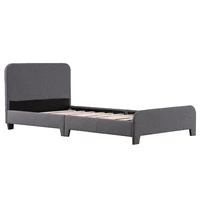 wood bed frame twin soft bed with curved corners and dark gray linen at the end of bed easy to assemble stylish and modern