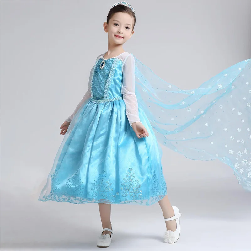 Girls Elsa Dress Kids Halloween Princess Costume Snow Queen Children Elza Wig Carnival Party Cosplay Clothing | Детская одежда и