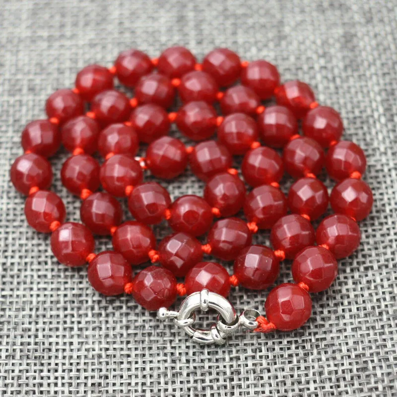 

10mm Faceted Red Ruby Round Gemstone Necklace 18" AA