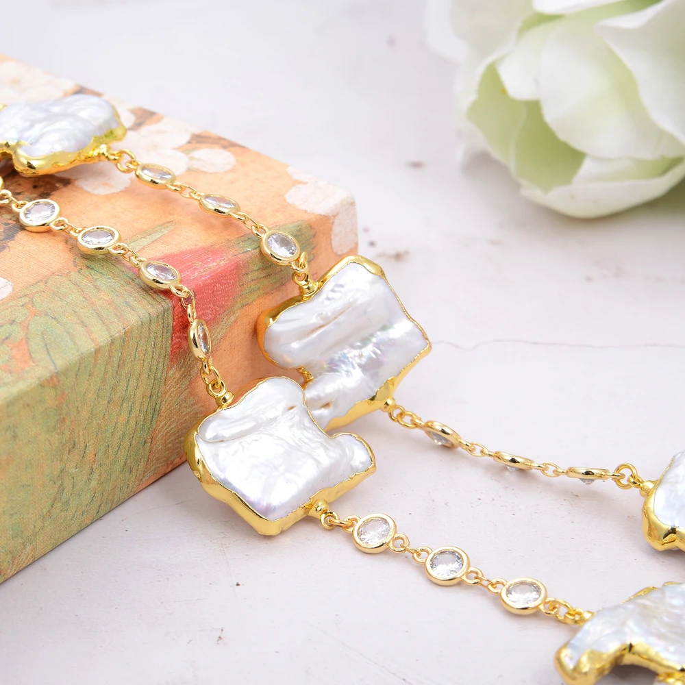 Длинное ожерелье с цепочкой и искусственным жемчугом 22 дюйма |