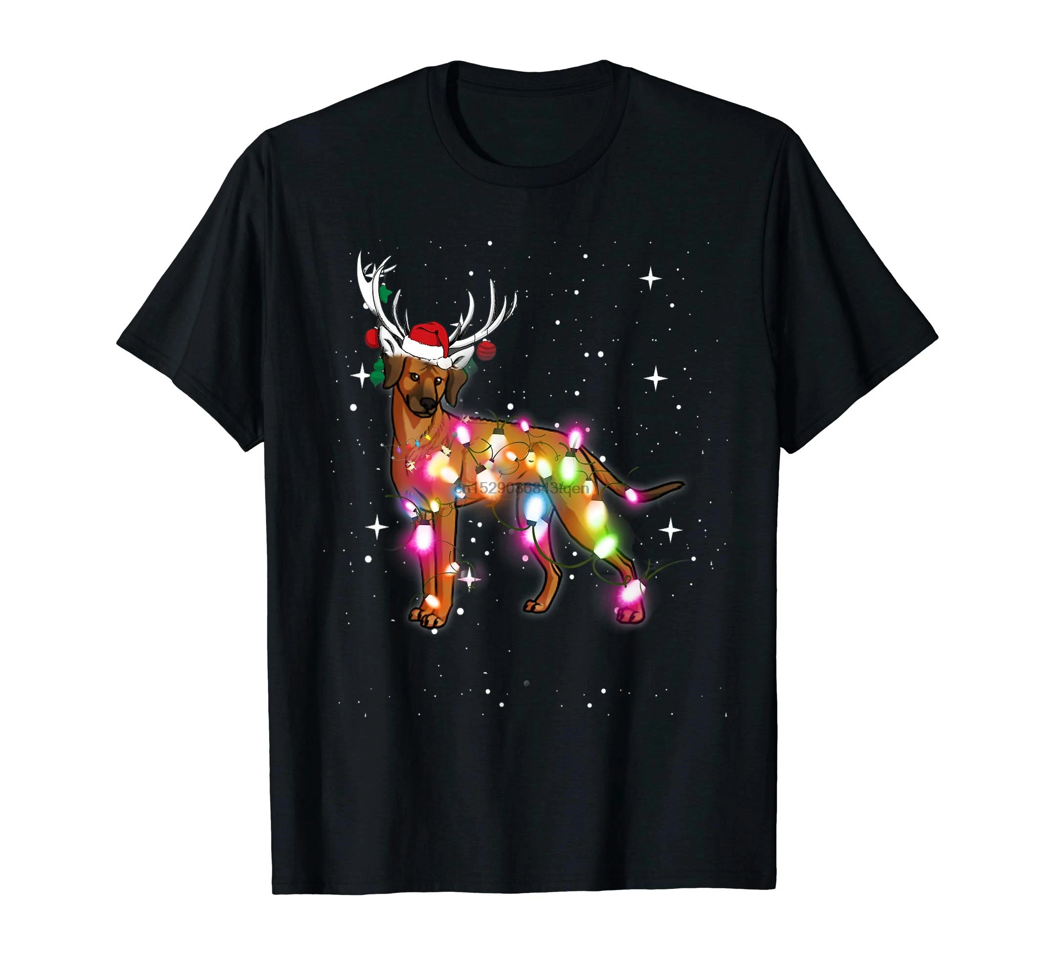 

Ridgeback Dog T-Shirt-Men's Christmas Lights Rhodesian T-Shirt-Black