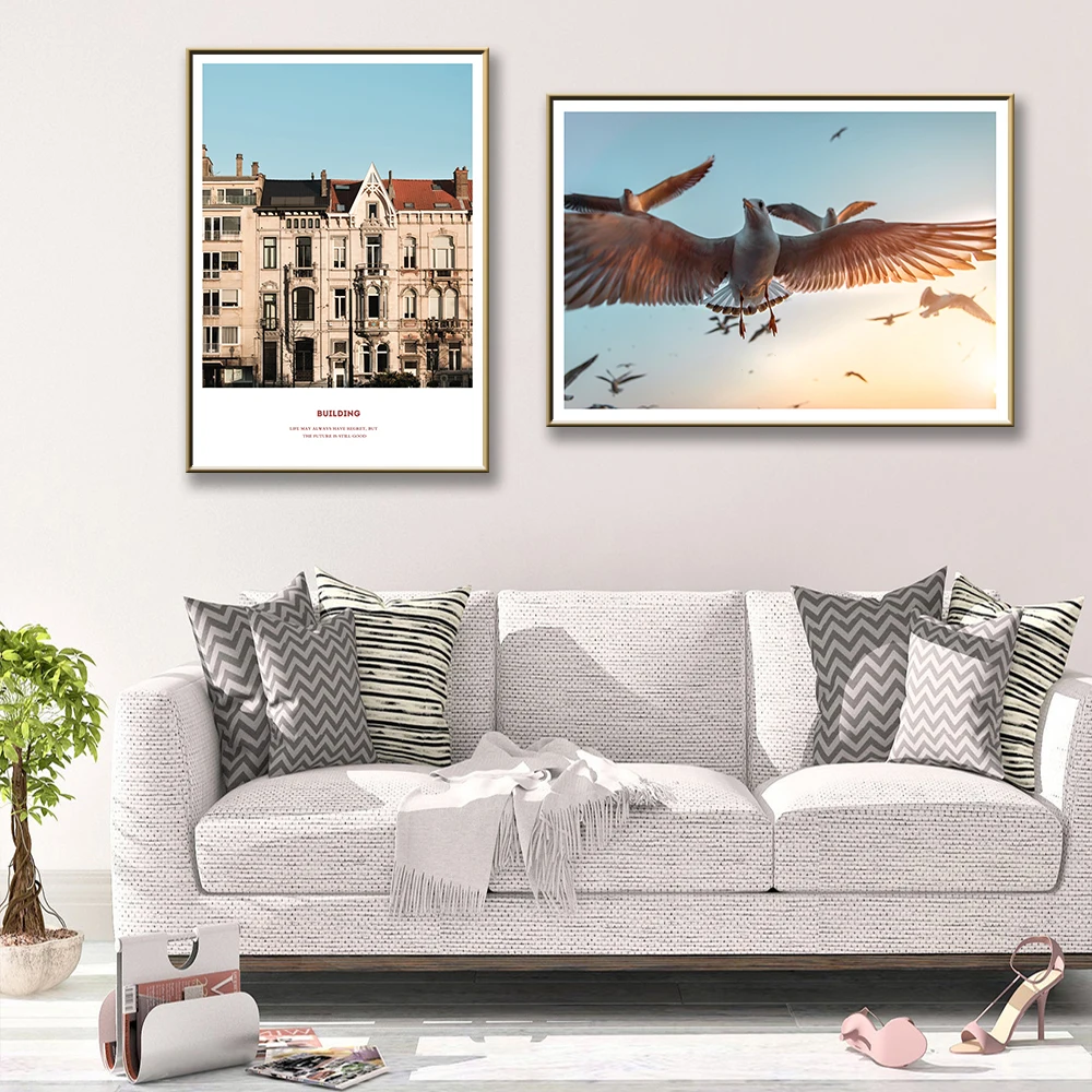 Скандинавский пейзаж современная простая гостиная фотообои пять картин