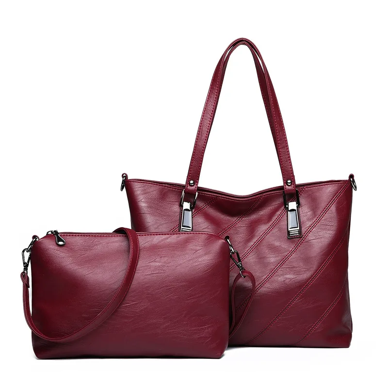 

New Two-piece Women's Handbags PU Leather Fashion Casual Tote Red Briefcase Bag High Quality Luxury Shoulder Bags for Women 2021