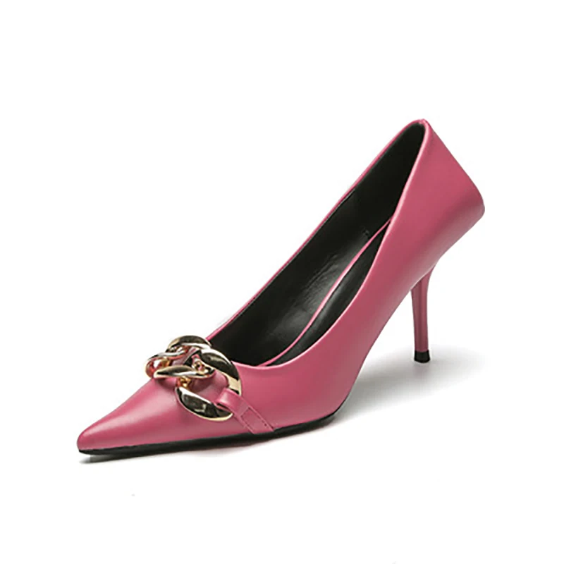 

2021 New Luxury Metal Chain Soft Design Fashion High Heels Women Pumps Shoes Black Glass Stiletto Dress Party Pumps