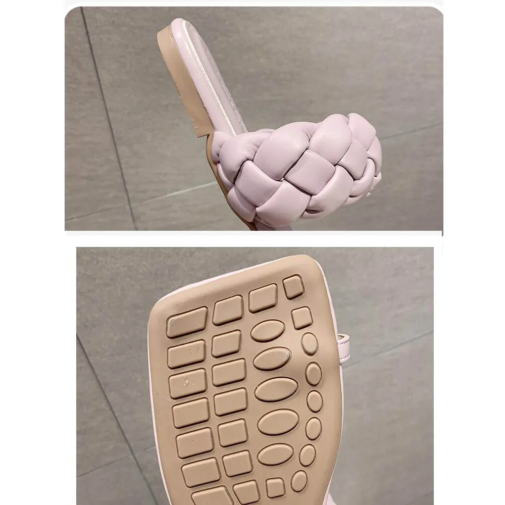 Модные женские шлепанцы Летние туфли Женские Кожаные плетеные сандалии на