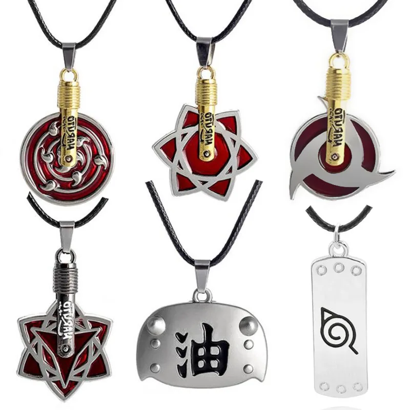 

Anime Necklace Uchiha Sasuke Sharingan Necklaces Pendant Goth Jewelry Kakashi Konoha Symbol Rope Choker Necklace Accessories