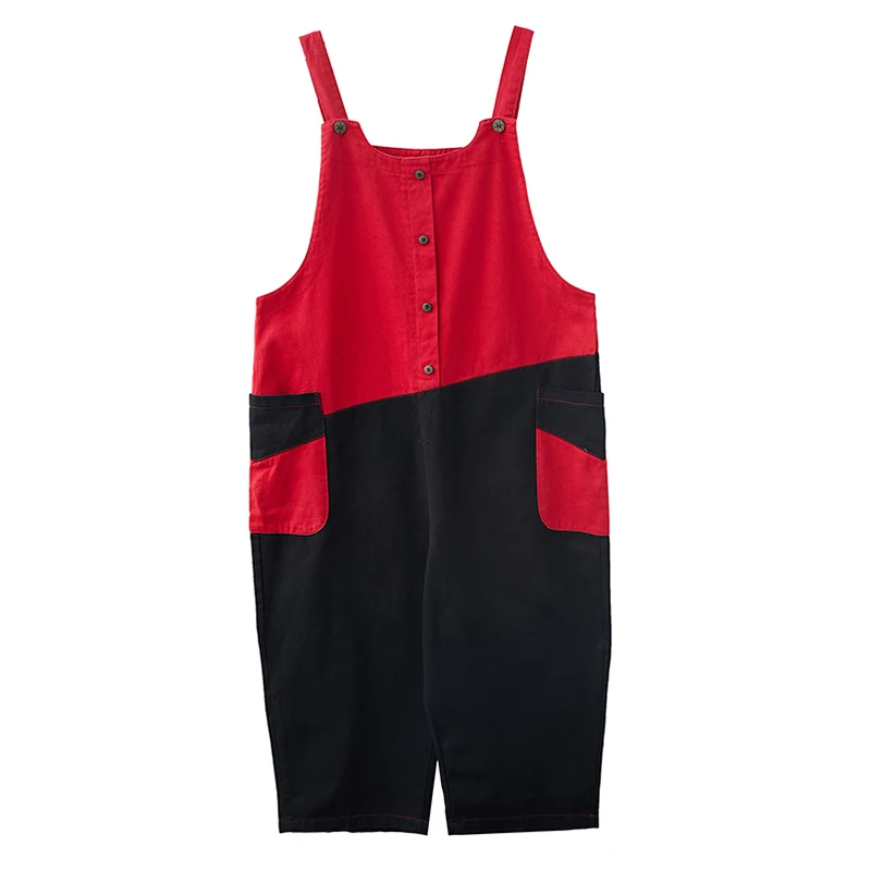 DIMANAF Plus Size Women Jumpsuits Overalls Jeans Long Pants Trousers Autumn Winter Streetwear Clothing Loose Casual Spliced Red