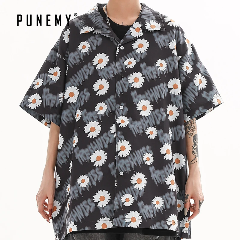 

T Shirt Men Hip Hop Full Floral Streetwear Short Sleeve Top Tees 100% Cotton 2020 Summer Hawaiian TShirt Harajuku Women T-shirt