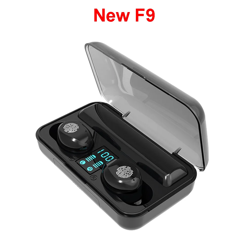 Fingerprint black TWS F9-5 Беспроводные Bluetooth 5,0 мини наушники невидимые наушники 8D стерео часы светодиодный шумоподавление Гарнитура IPX7 водонепроницаемый - Цвет: Fingerprint black
