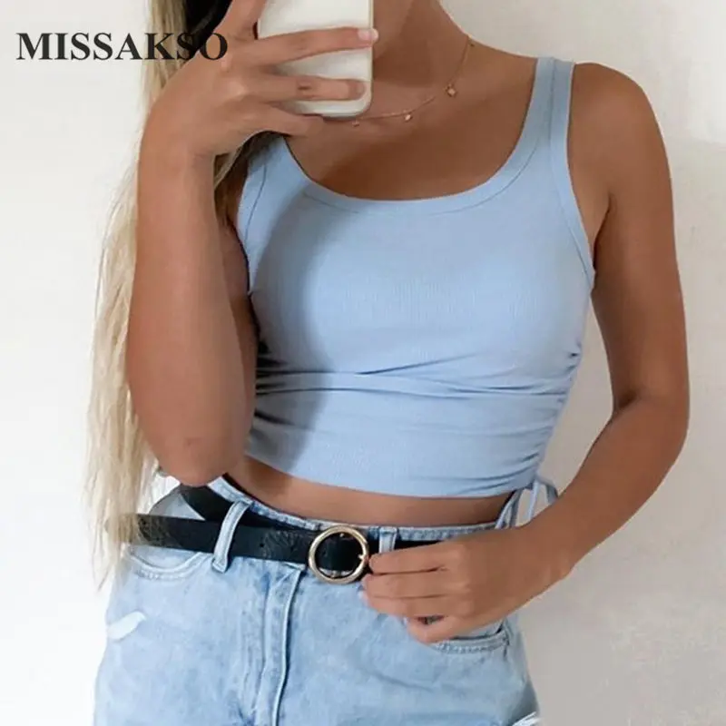 Женский укороченный топ Missakso однотонный без рукавов на шнуровке для клуба