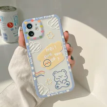 Retro kawaii cloud bear line doodle art Japanese Phone Case For iPhone 13 11 12 Pro Xs Max XR XS 7 8 Plus 7Plus case Cute Cover