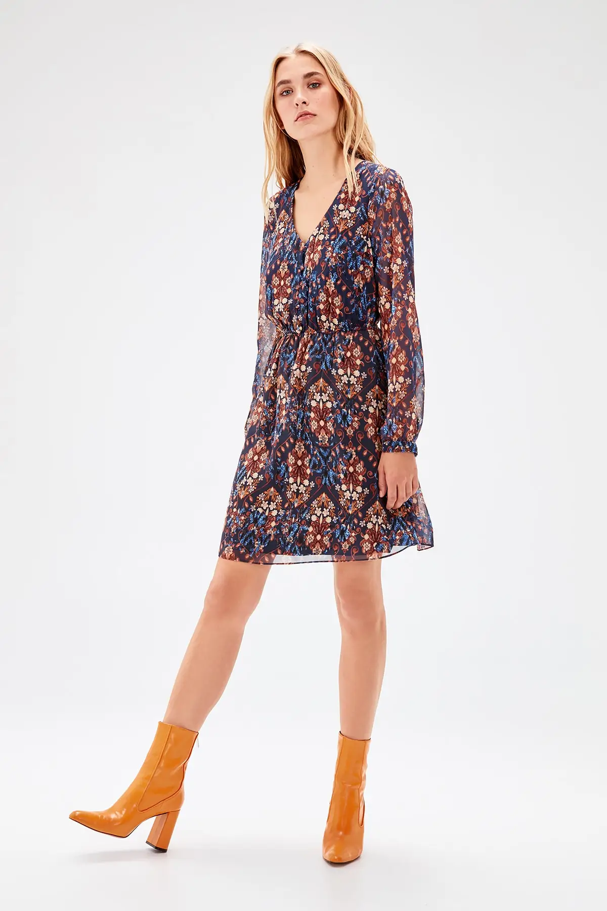 Темно-синее платье с принтом TOFAW19LJ0133 | Женская одежда