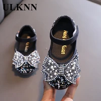 ulknn pink glitter shoes for girls silver rhinestone bowtie doll shoes for children elegant kids hook and loop leather shoes