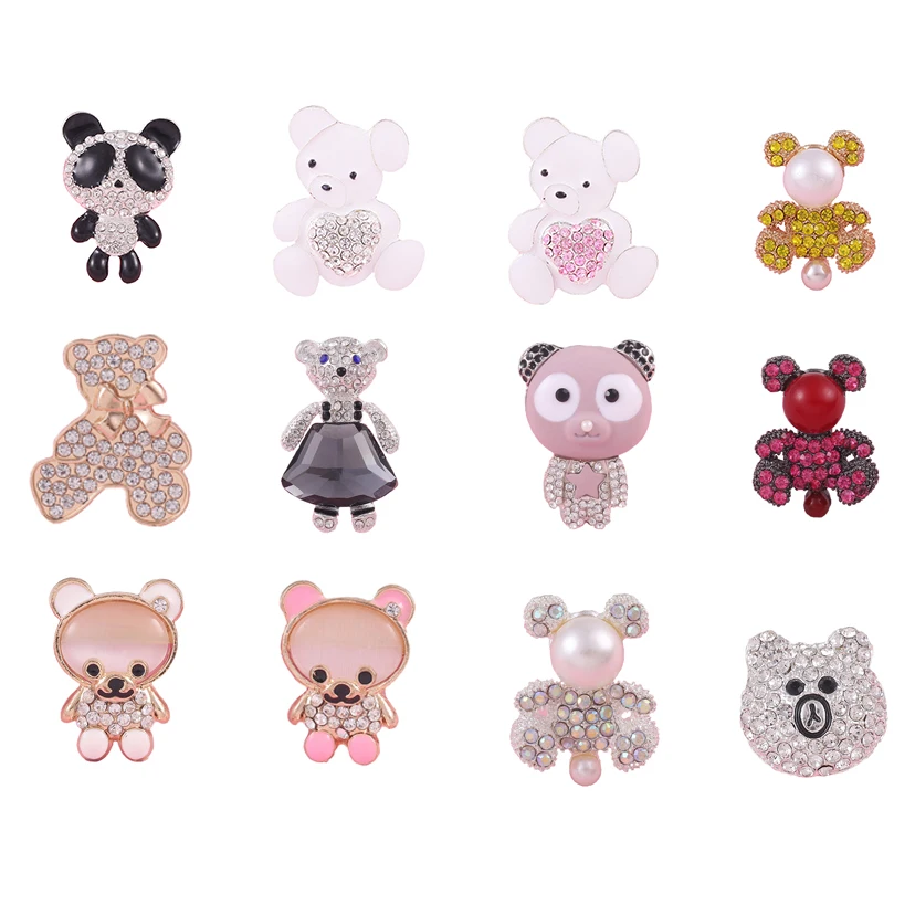 

1PCS Cute Bear Croc Charms Designer for Shoe Shoe Charms Metal Pearl Button Shoes Decorations Accessories for Croc Jeans Gift