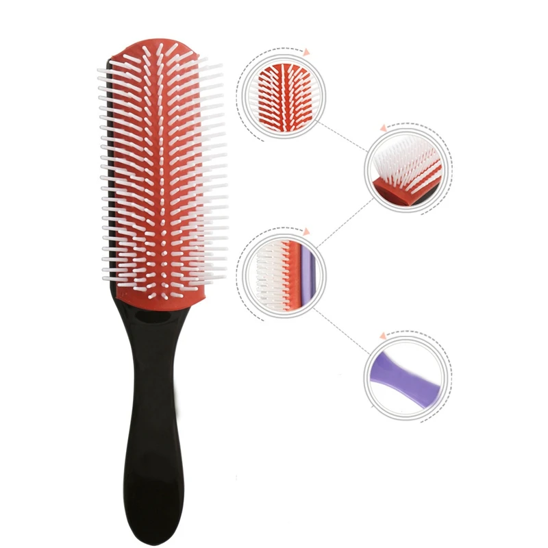 

Comb 9 Row D41 Women Styling Large Hair Brush for Detangling Volumizing-Anti-Static Rubber Pad - Nylon Bristle