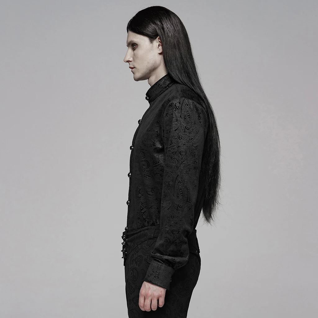 Панк рейв Мужская Готическая джентльменская рубашка с принтом ткань ретро корт