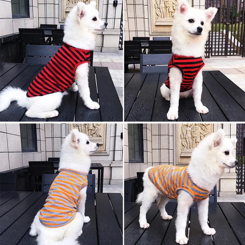 

Pet Striped Dog Shirt Spring Summer Cotton Casual Shirt Clothes Breathable Dog Puppy Costume Cat T-Shirt 3 Colors XS-XL
