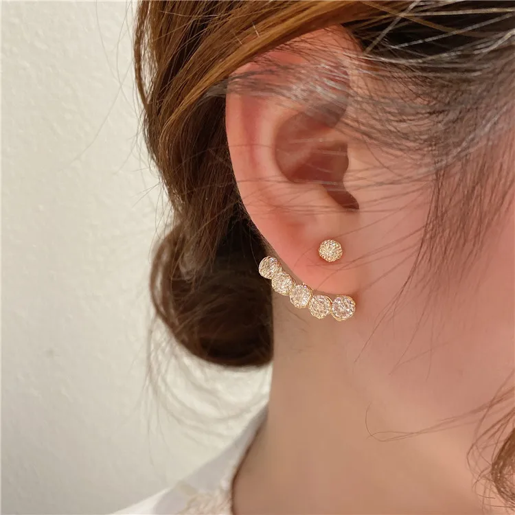 

Korea New Design Fashion Jewelry Exquisite Copper Wire Mesh Crystal Bead Earrings Elegant Women's Everyday All-match Earrings