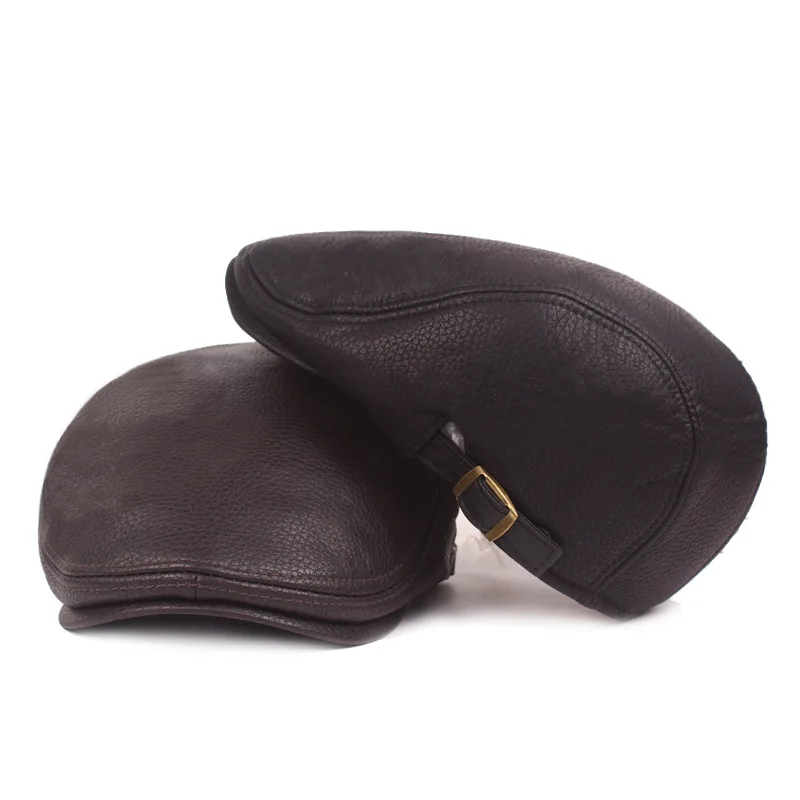 XdanqinX Men's PU Leather Berets Winter Simple Fashion Imitation Leather Tongue Cap Middle-aged Elderly Warm Winter Hat Dad Hats
