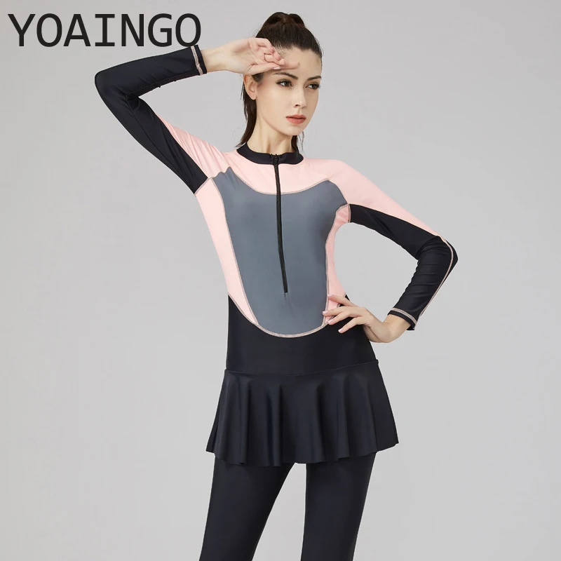 

Women's One-piece Swimsuit Muslim Bathing Suits Closed Sleeves Sunscreen Jellyfish Suit Ropa De Playa Arab Islamic Swimwear