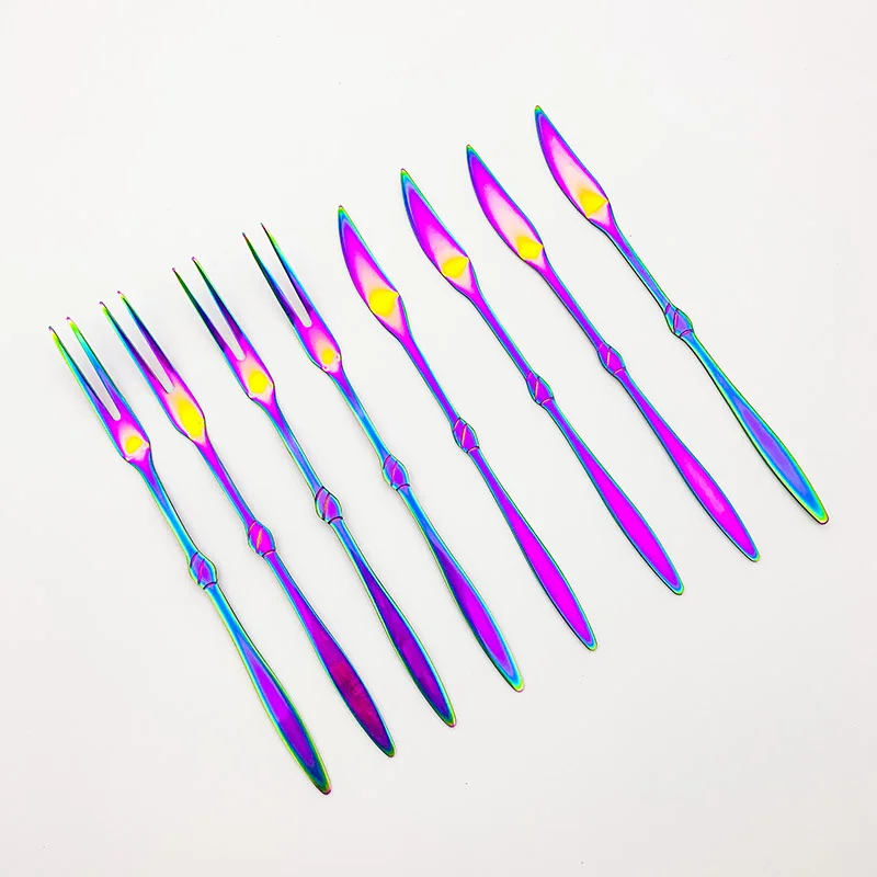 Фруктовые вилки из нержавеющей стали набор разноцветных столовых приборов для