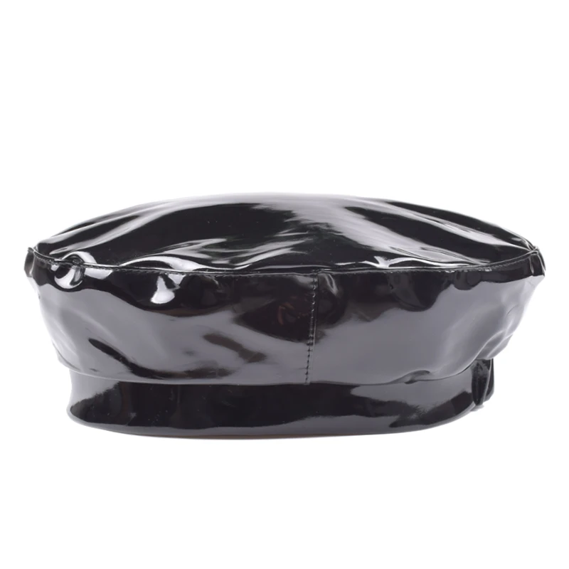 Берет из лакированной кожи Женский однотонная Панама с плоским верхом напуском