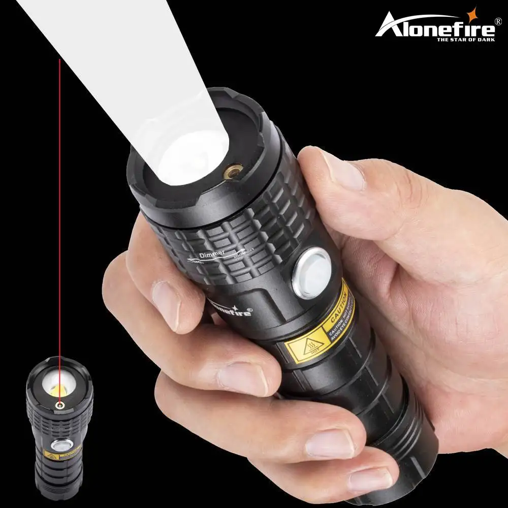 

AloneFire X41 Powerful LED P50 USB Rechargeable Outdoor Tactical Hunting Flashlight Waterproof Torch Lantern Zoom with Red laser