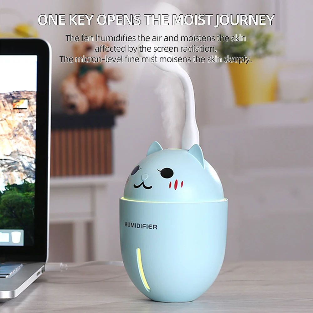 구매 3 In 1 320ML USB 공기 가습기 초음파 쿨-안개 사랑스러운 애완 동물 미니 가습기 LED 빛 미니 USB 팬