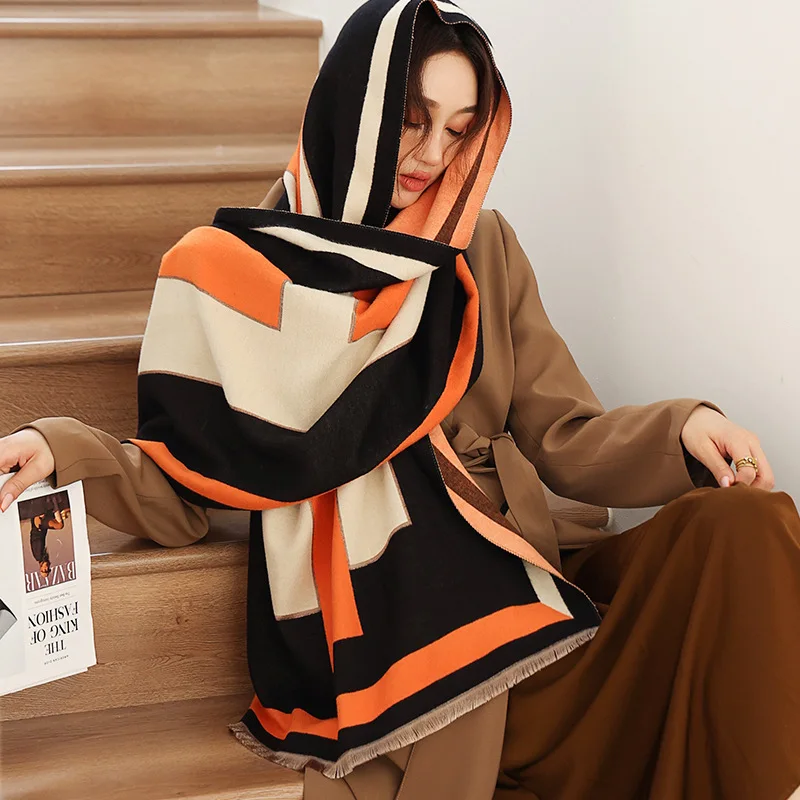 

2021 New Luxury Scarf Women Geometry Print Winter Warm Thick Cashmere Soft Bufanda Foulard Female Scarves Shawl Wrap Pashmina